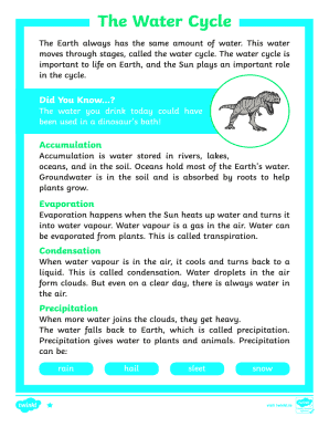 Water Cycle Reading Comprehension PDF  Form