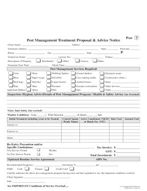 Pest Management Treatment Proposal &amp; Advice Notice LocalSearch  Form