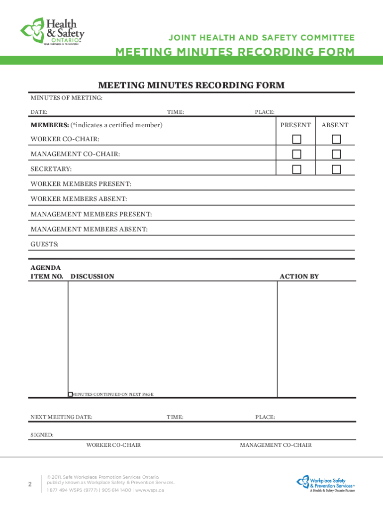 Jhsc Meeting Minutes Template Ontario Form Fill Out And Sign Printable PDF Template SignNow