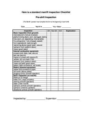 Manlift Inspection Checklist  Form