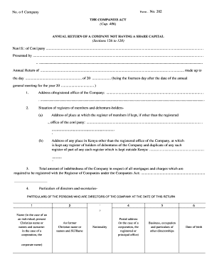 Form 202 Annual Return for Company Not Having Share Capital