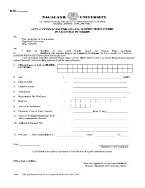 Migration Certificate Nagaland University  Form