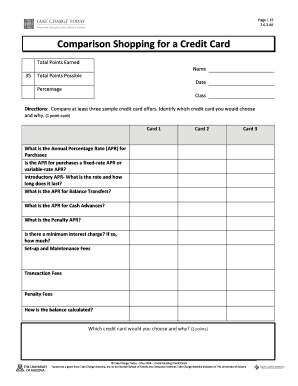 Comparison Shopping for a Credit Card Take Charge Today  Form