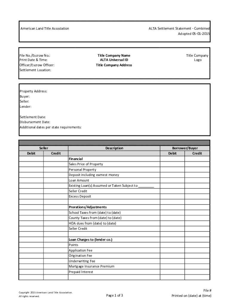 Settlement Statement Template  Form