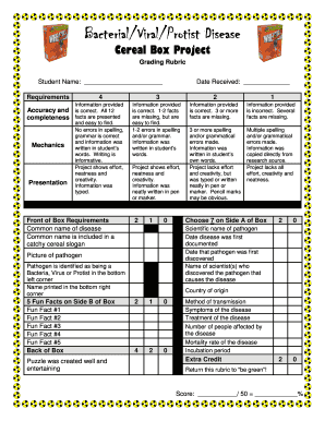 Disease Cereal Box Project  Form