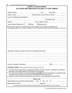  ILLNESS or MISADVENTURE CLAIM FORM Cronulla High School Web1 Cronulla H Schools Nsw Edu 2008