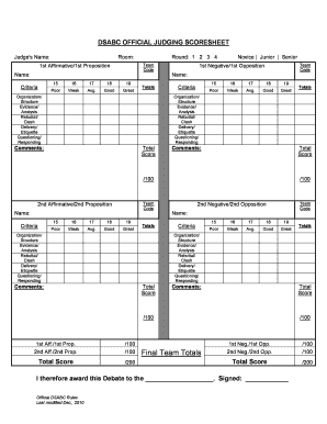 DSABC OFFICIAL JUDGING SCORESHEET  Form