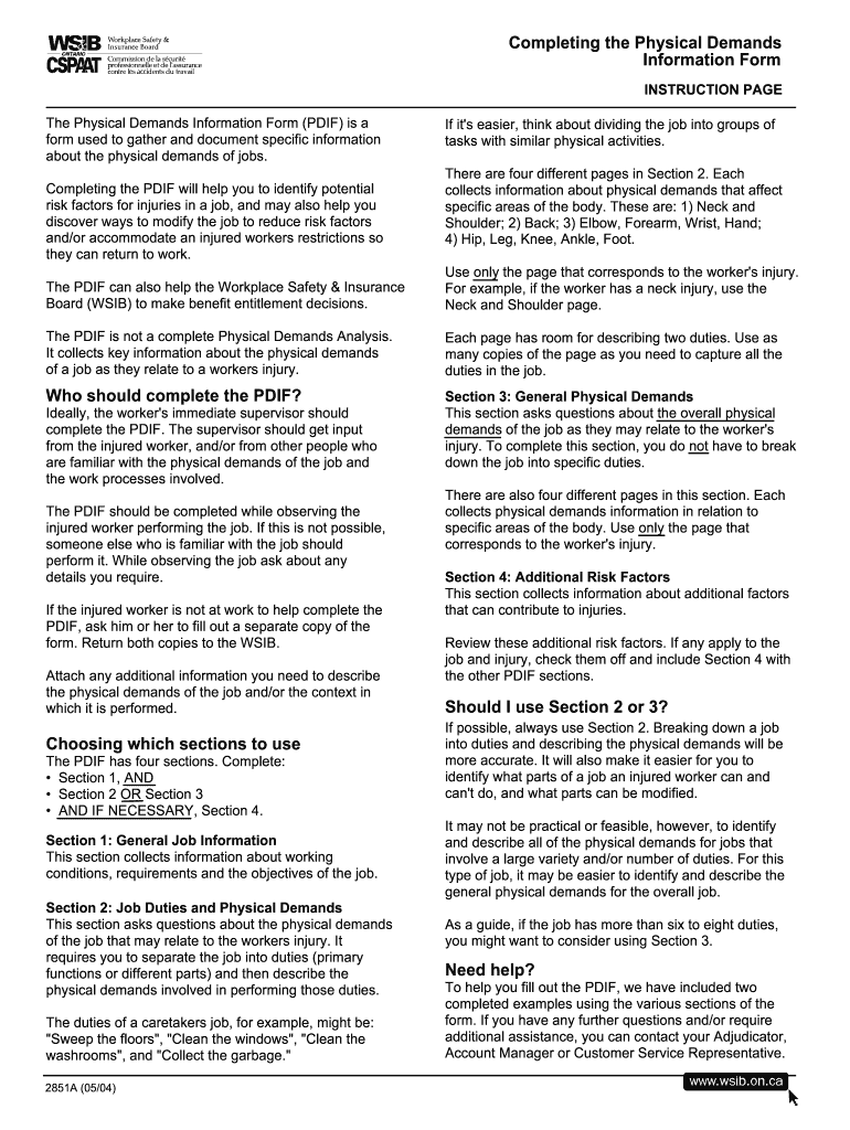  Physical Demands Information Form 2004-2024