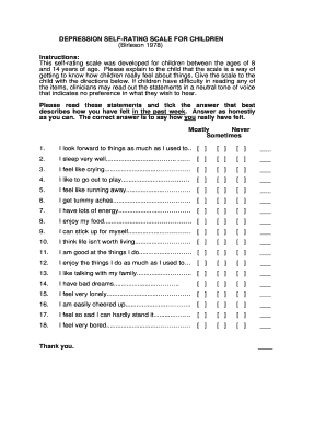 DEPRESSION SELF RATING SCALE for CHILDREN  Form