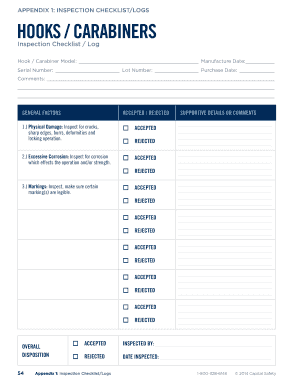 Hooks and Carabiners Inspection Checklist FallProtectionUSAcom Inspection Checklists and Logs  Form