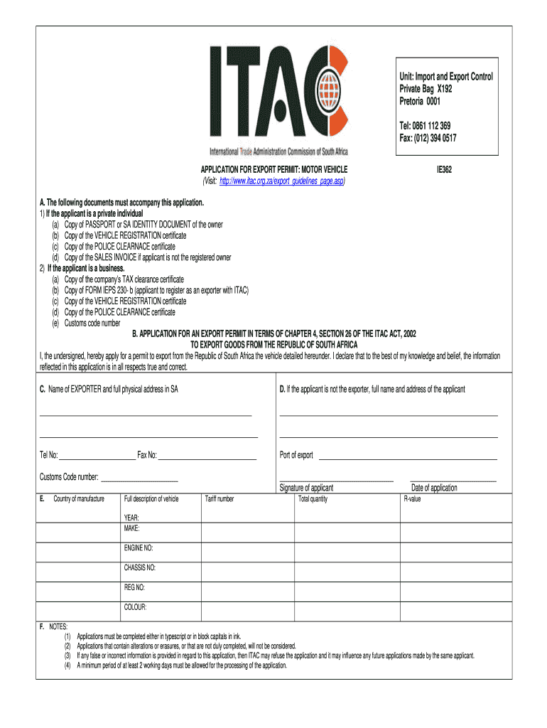 Itac Export Permit  Form