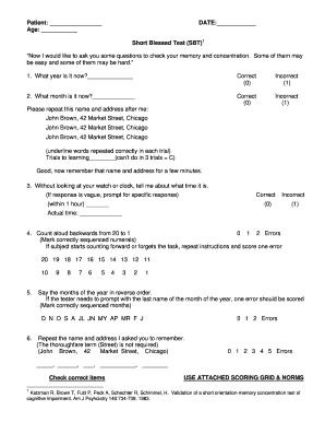 Short Blessed Test  Form