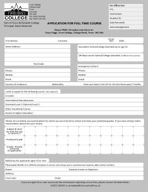 Truro College Application  Form