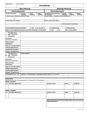 Vermerke Anmeldung Neue Wohnung Bisherige Wohnung Gemeindekennzahl Gemeindekennzahl Die Neue Wohnung Ist Tag Des Einzugs Alleini  Form