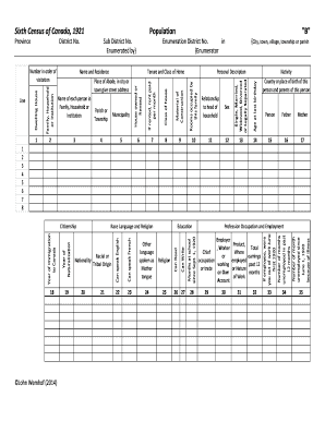 1921 Canada Census Blank Form