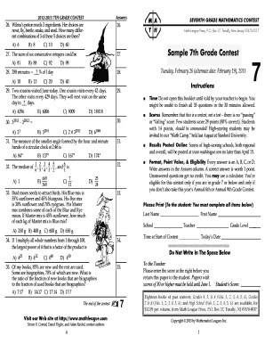 Math League Contest PDF  Form