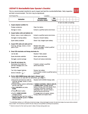 LIFEPAK 15 Operator39s Checklist Trans Med USA  Form