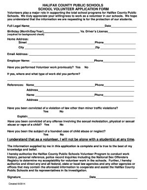 School Volunteer Form Halifax County Public Schools Halifax K12 Va