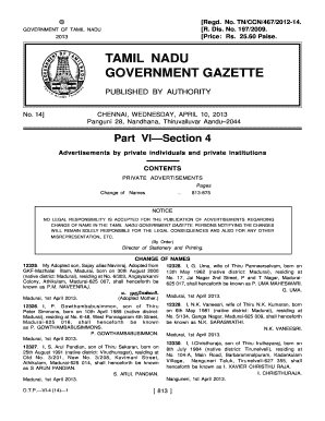 Tamil Nadu Government Gazette Name Change Online  Form