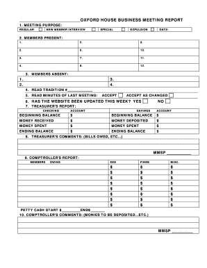 OXFORD HOUSE BUSINESS MEETING REPORT Wa Oxfordhouse  Form