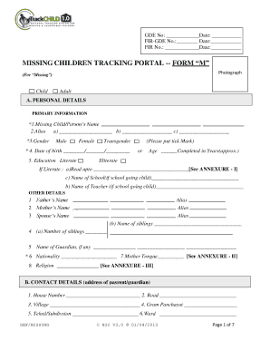 Missing Child Portal  Form