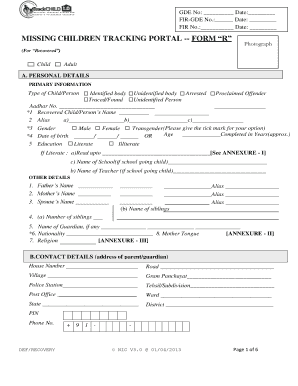 Missing Child Portal  Form