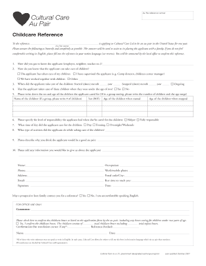 Childcare Reference Cultural Care Au Pair Coolagent Coolagent  Form