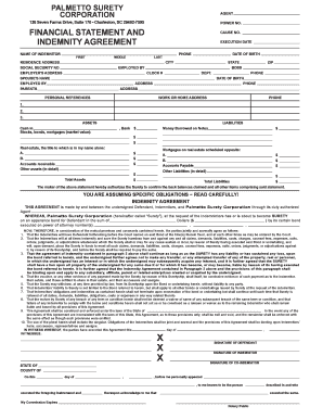 Financial Statement and Indemnity Agreement 007 Bond  Form