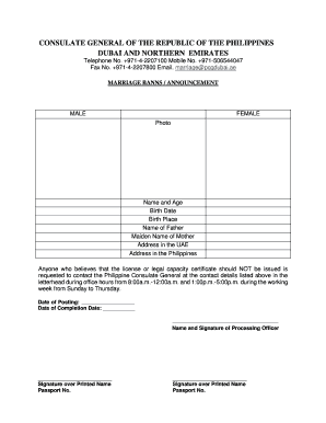 Marriage Banns Announcement Form