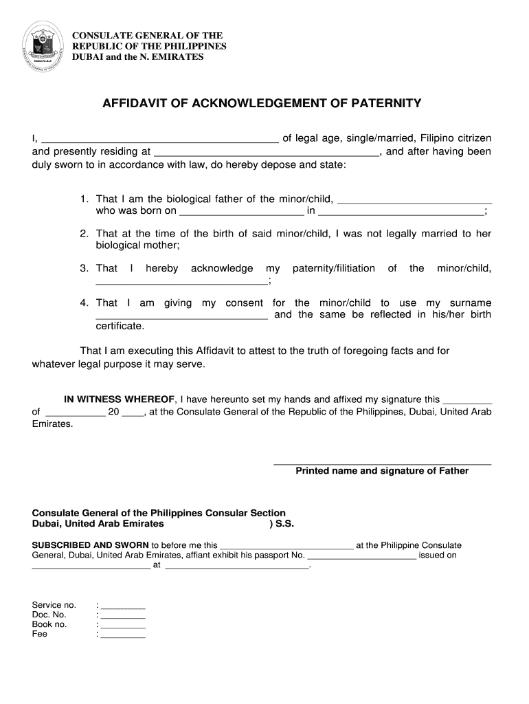 Affidavit of Acknowledgement of Paternity Sample  Form