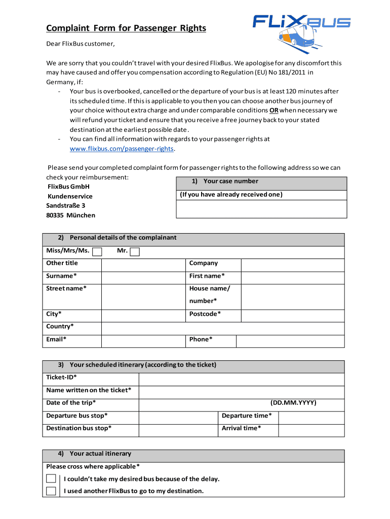 Flixbus Complaint  Form
