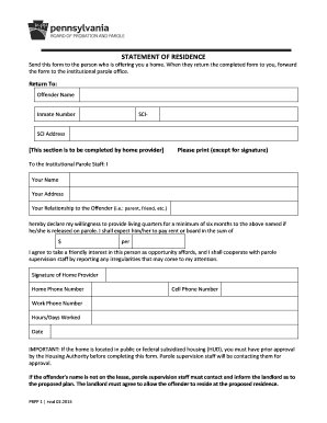 PBPP 1 Statement of Residence Home Plan Form PA Gov