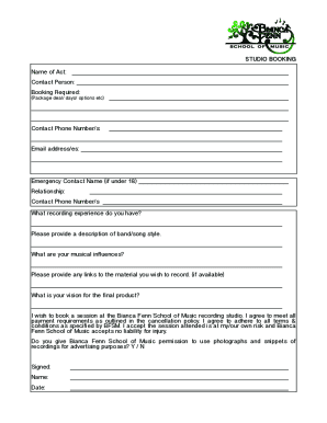 Recording Studio Booking Form Template