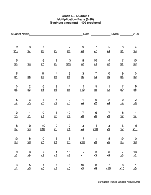 Multiplication Timed Test  Form