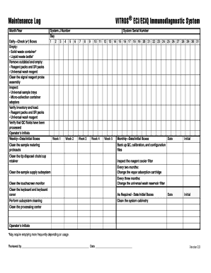 ECiECiQ Maintenance Log Ortho Clinical Diagnostics  Form