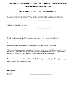 Plagiarism Disclaimer Template  Form