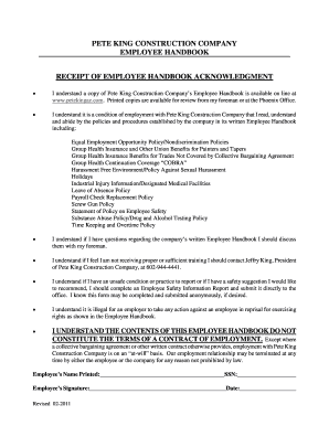 Construction Company Employee Handbook  Form