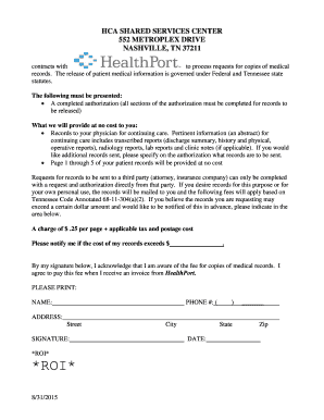 Tristar Health Medical Records  Form