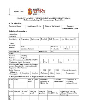 Mudra Loan Kishore Application Form PDF