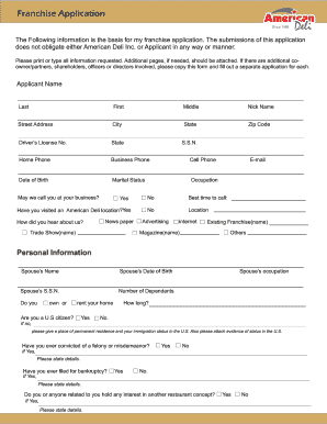 American Deli Application  Form