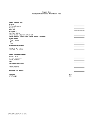 Parts Reconciliation Form