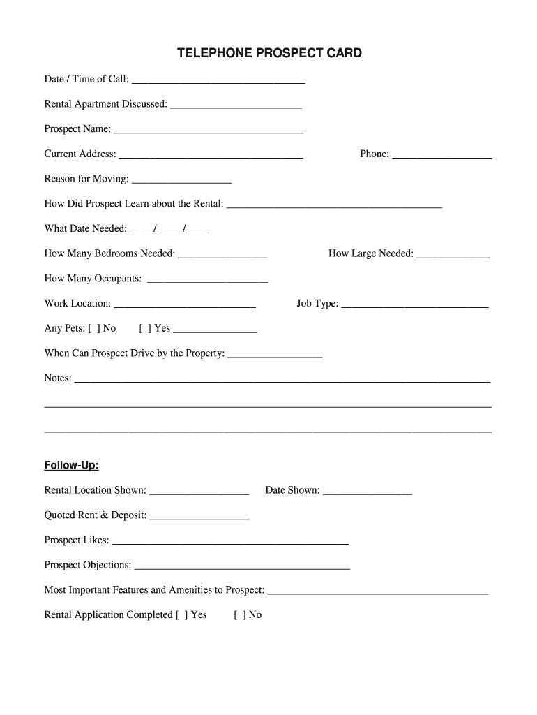 TELEPHONE PROSPECT CARD  Form