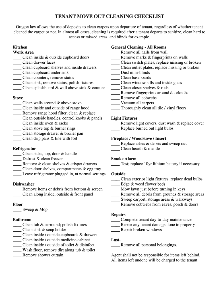 TENANT MOVE OUT CLEANING CHECKLIST  Form