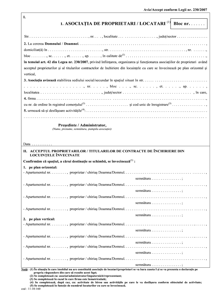 Aviz Accept Asociatia De Proprietari  Form