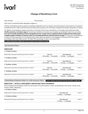 Ivari Change of Beneficiary Form