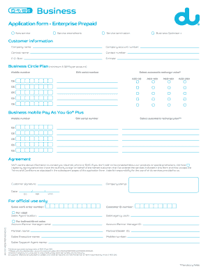 Application Form Enterprise Prepaid Du