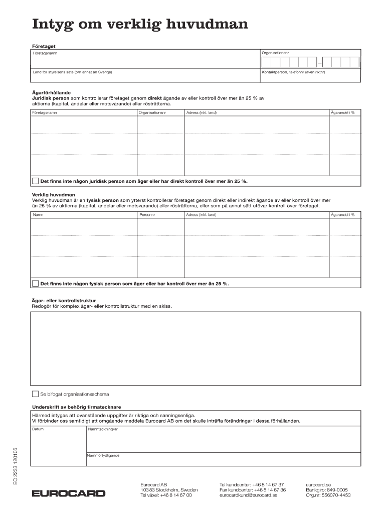  Intyg Om Verklig Huvudman  Eurocardse 2005-2024