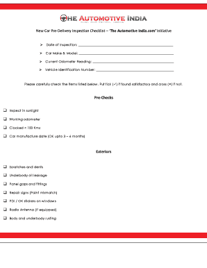 Pdi Checklist for Car PDF  Form