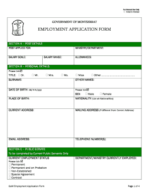 EMPLOYMENT BAPPLICATIONb FORM Government of Montserrat Gov