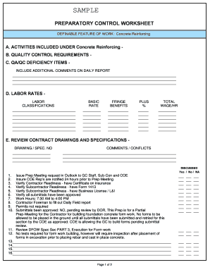 Figure 4 1 Preparatory Phase Control Worksheet  Form